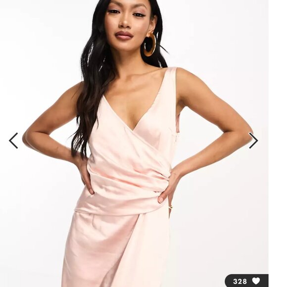 Pretty Lavish Bridesmaid Esmee wrap satin maxi dress in blush - Picture 3 of 7
